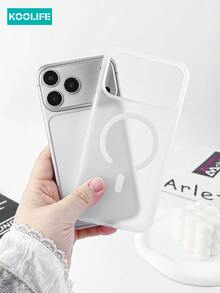 1 pieza Funda magnética para teléfono con tacto de piel Koolife, 2.0mm, PC+TPU, superficie mate, protección elevada para la lente, antideslizante, a prueba de golpes, compatible con iPhone 17/17 Pro/17 Pro Max - Blanco translúcido - Ver 5