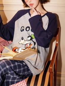 2pcs Disney Dumbo Cotton Long Sleeve Pajama Set, Breathable Soft Homewear Suit For Couples, Spring - Light Grey - View 4