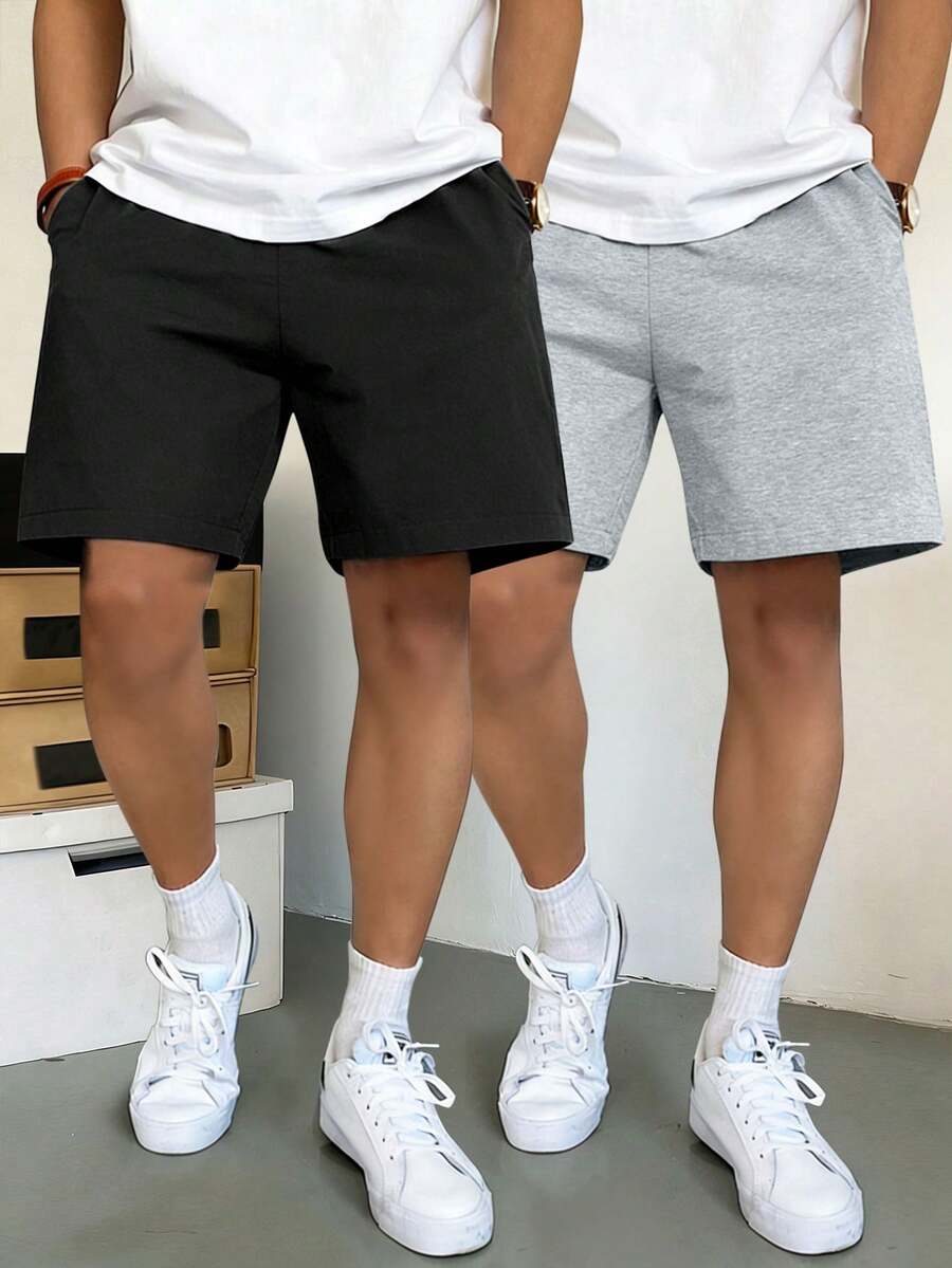 2条装青少年男童夏季户外运动休闲宽松直筒短裤,时尚百搭,舒适透气 - 彩色 - 查看 1