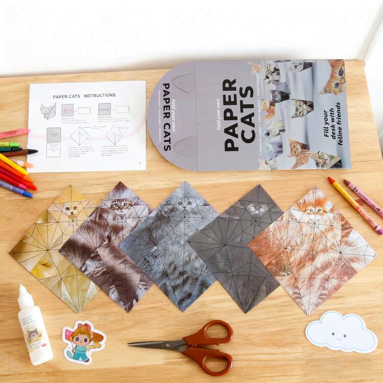 50pcs Foldable Paper Cat Desktop Decor, Suitable For Office Party Gifts, Christmas Decorations, Cat Lover Gifts, Holiday Decor, Fun Desktop Ornaments, Handmade Style, Stackable Cat Decorations, Office Staff, Party Planning - Sets - View 2