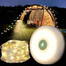 Luces de cadena para camping con luz RGB/cálida recargables por energía solar/USB, lámpara portátil para camping al aire libre, 5 modos, regulable, duradera, adecuada para el Día de San Valentín, Halloween, decoración navideña, camping, fiesta en el jardín, decoración al aire eventos festivos, luces solares - Cadena de luces para acampar - Ver 2