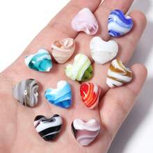 5颗/包 彩色卡通爱心条纹玻璃珠，15x15.5毫米竖孔珠，适用于项链、手机链、DIY手链、耳环、钥匙扣等饰品制作 - 愛心條紋珠 - 查看 7