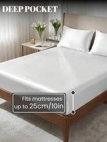 1件纯色缎面床笠，丝滑触感床垫保护套（不含填充物），亲肤舒适，白色缎面床笠，深口袋设计透气凉爽，柔软丝滑的简约风格床笠，适用于大号、特大号、单人床和双人床，可机洗，理想的节日礼物 - 白色 - 查看 4