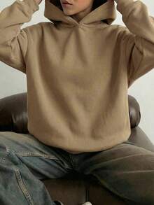 Áo Hoodie Nữ Thiết Kế Tối Giản, Rộng Rãi, Màu Trơn, Thích Hợp Cho Mùa Thu/Đông, Món Đồ Cần Thiết Trong Tủ Quần Áo, Trang Phục Thường Ngày, Công Sở & Giải Trí, Áo Kiểu Dáng Thon Gọn, Áo Sơ Mi Mềm Mại & Thoải Mái, Món Đồ Cần Thiết Cho Kỳ Nghỉ, Trang Phục Mùa Xuân Cho Nữ, Trang Phục Mùa Đông Cho Nữ, Áo Khoác Ngoài Cho Nữ, Thời Trang, Áo Hoodie Nữ - Màu Khaki - Xem 3