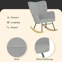Rocking Chair, Reclining Chair With A Velvet Look, Armrests, Wooden Glides, For Living Room Or Bedroom, Light Grey