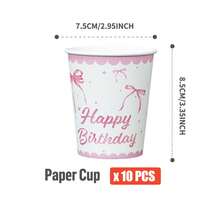 100/25/10er Set rosa Schleifen-Blütenblatt-förmige Einwegteller, Servietten, Becher, Einweg-Partyartikel-Set, geeignet für 25 Gäste, Einweg-Papierteller Party-Tischwaren geeignet für Geburtstag, Hochzeit, Themenparty, Familienpicknick - Verschiedenfarbig - Übersicht 12