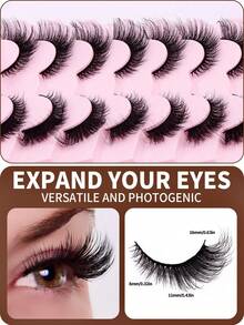 7 Pairs Of False Eyelashes, In A Cat-Eye Fox Style, With A Mixed Length Ranging From 8 To 16 Millimeters, 3D Fluffy And Soft Texture, With A Natural Appearance, Designed To Create Big Eyes And Elongated Eyelash Clusters. Suitable For Beginners And A Great Gift Item. - Cat Elf Eyelashes - View 3