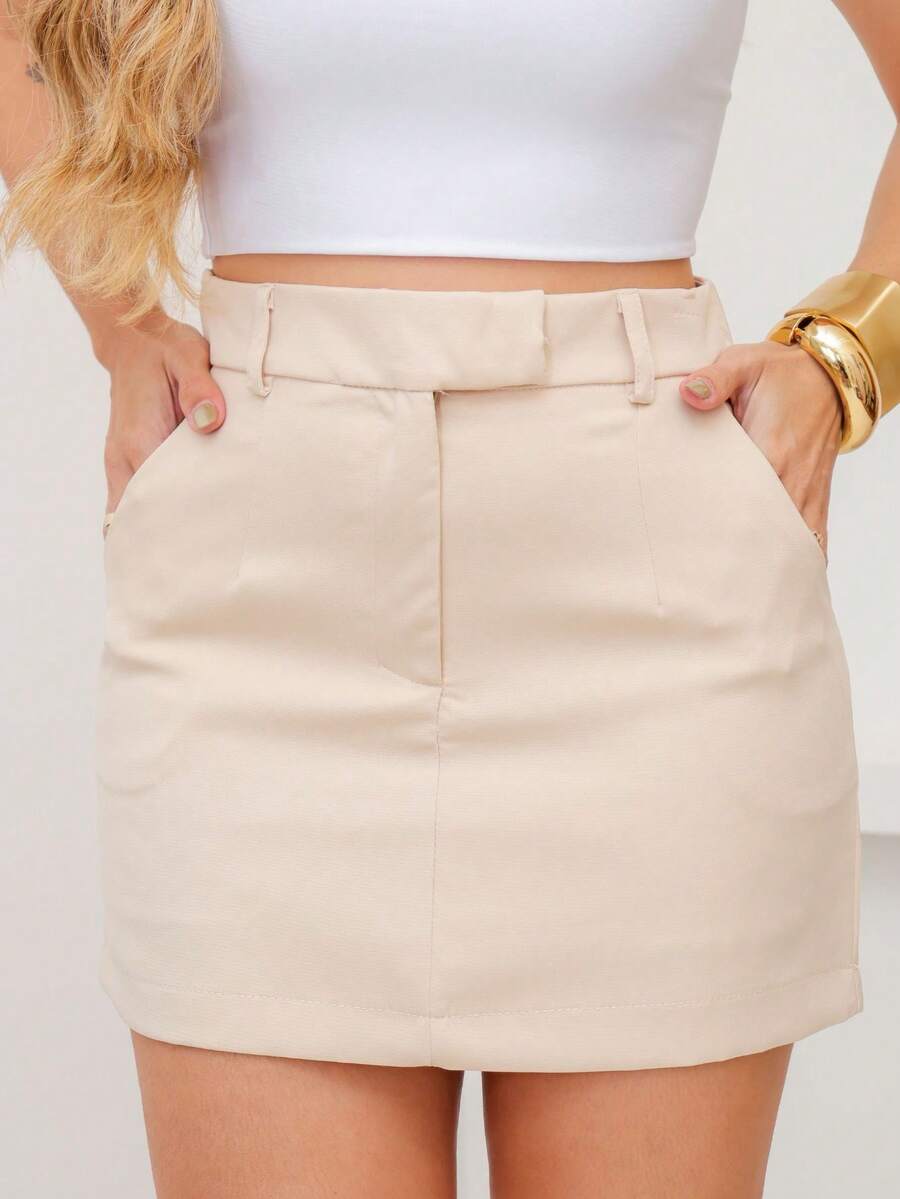 Lulurunm Wrap Skirt In Tailored Fabric With Straight Cut And Fine Finish - Beige - View 1