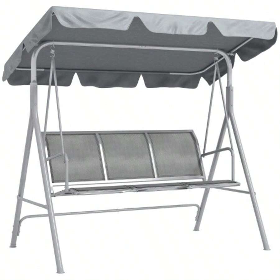 3-Seater Swing With Canopy, Silver Grey Metal, 170 X 110 X 153 Cm, Ideal For Relaxing In The Garden Or On The Terrace. - C - View 1