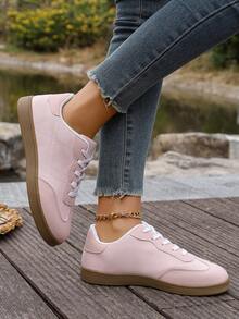 2026 Spring/Autumn New Vintage German Style Lace-Up Flat Sneakers, Lightweight Non-Slip Casual Shoes - Pink - View 3