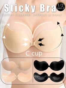 1/2/4 Pcs Reusable Sticky Silicone Front Closure Bras, Breathable & Skin-Friendly Cups, Suitable For A-D Cups, Deep V Backless Dresses