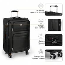 NEW YORK XPRESS Lightweight Water-Resistant Softside Spinner Luggage With Secure TSA Lock,Expandable Design & Organized Interior,Suitable For Long Or Short Travel - 黑色 - 查看 2