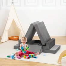 8 piezas sofá modular para niños, sofá infantil, sofá semillero para niños, sofá convertible de espuma para niños y niñas, sofá para sala de juegos - Gris - Ver 3