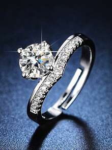 6件套银色简约水钻镶嵌郁金香花朵奢华优雅戒指套装，适合女性婚礼、日常佩戴、节日庆典等场合。 - 戒指套裝A - 查看 4