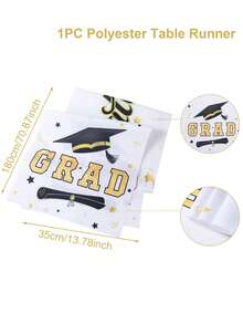 1pc Graduation Celebration Party Tablecloth, White Congratulations Graduate Black Gold Mortarboard Pattern Table Runner, 2026 Graduation Tablecloth Tabletop Decor, Graduation Party 2026 Restaurant Table Decor, Home Decor, Graduation Party Supplies, Graduation Theme Table Runner, Party Favors, Photography Props - Platinum Graduation Cap - View 5
