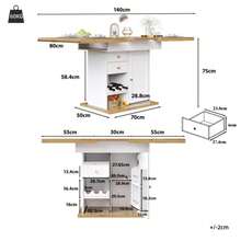 Telescopic Dining Table (110-140 X 80 Cm), Folding Dining Table, Ideal For 4-6 People, Extendable Dining Table, Space-Saving Kitchen Table, Suitable For Kitchen And Living Room, Dining Table With Snack And Wine Rack, White