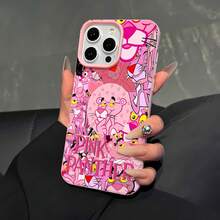 Funda para teléfono con dibujos de la Pantera Rosa compatible con  17,  16 Pro Max,  15 Pro Max,  13 y  12, diseño de textura retro, resistente al agua, a los golpes y a los arañazos, un gran regalo para familiares, amigos, amantes, novios/novias y San Valentín. - Rosa - Ver 4