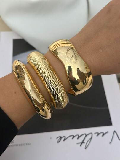 1pc Asymmetrical Arc Design Women's Alloy Jewelry Set, Suitable For Daily Commute, Gathering With Friends, Romantic Festivals, Street Snapshots, Fashion Shows (The Texture And Color Of The Bracelet May Differ From The Actual Product)