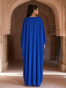 新款优雅复古圆领镂空长款阿拉伯传统长袍 - 寶藍色 - 查看 2