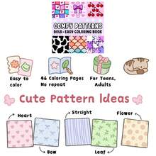 56页 - 270克，治愈系涂色书，图案舒适，采用白色硬纸板制成，包含甜美可爱的治愈系设计、色彩缤纷的图形元素、粉紫色调、心形和网格细节，有助于缓解压力，适合作为文具和学习用品，是情人节或新年送给女孩的绝佳礼物。 - COMFY PATTERNS - 查看 8