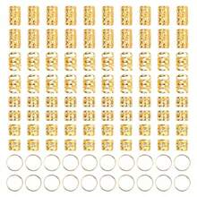 100pcs Gold Hollow Metal Hair Rings, Fashionable Personalized Dreadlock Hair Accessories - Gold - View 4