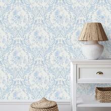 1 Roll French Light Blue Floral Self-Adhesive Wallpaper - Peel And Stick, Removable, European Palace Style Floral, Suitable For Living Room, Bedroom, Dining Room, TV Background Wall, Home Decor, Cabinet, Bookshelf, Furniture Renovation, 17.32in Wide, Renter-Friendly, Home DIY Decor, Holiday Atmosphere Wallpaper, Valentine's Day, Ramadan - Flowers - View 2