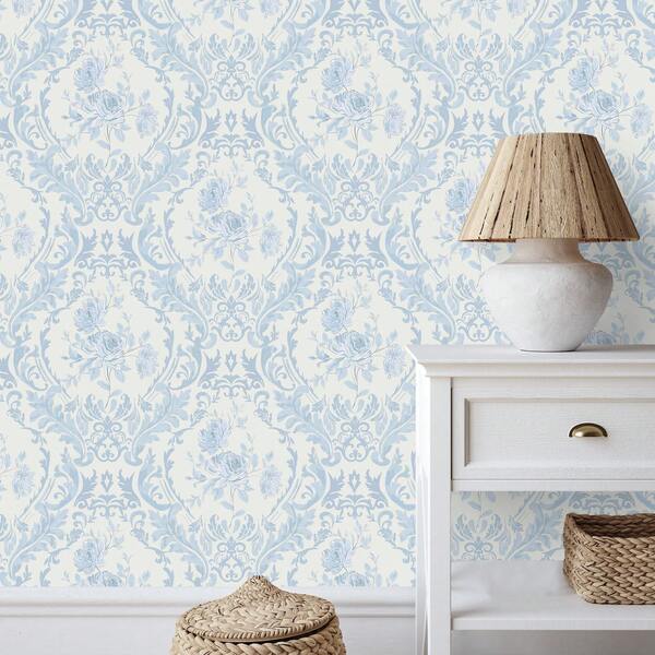 1 Roll French Light Blue Floral Self-Adhesive Wallpaper - Peel And Stick, Removable, European Palace Style Floral, Suitable For Living Room, Bedroom, Dining Room, TV Background Wall, Home Decor, Cabinet, Bookshelf, Furniture Renovation, 17.32in Wide, Renter-Friendly, Home DIY Decor, Holiday Atmosphere Wallpaper, Valentine's Day, Ramadan