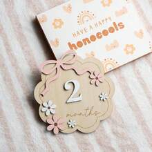 1 Set Baby 1-12 Months Milestone Double-Sided Commemorative Plaque, Monthly Milestone Party Photography Props, 3D Bow Milestone Wooden Plaque, Baby Announcement Sign, Interchangeable Numbers, For Baby Growth Record - Multicolor - View 6