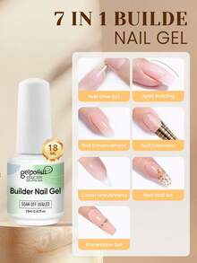 18ml Nail Building Gel, 0.61oz 7-In-1 Clear Nail Enhancement Strengthening Gel Suitable For Beginners And DIY Winter Christmas Manicure Salon, Requires LED And UV Lamp - Clear - View 3