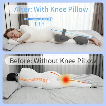 1pc Heart-Shaped Leg Pillow, Ergonomic Design With Memory Foam, Adjustable Strap Leg Support Cushion, Suitable For Side Sleepers To Relieve Leg Pressure (Removable & Washable Cover), Applicable For Lying Flat, Side, Back, Hip, Knee, Joint Support, Pregnancy Side Sleeping Knee/Leg/Sleep Pillow