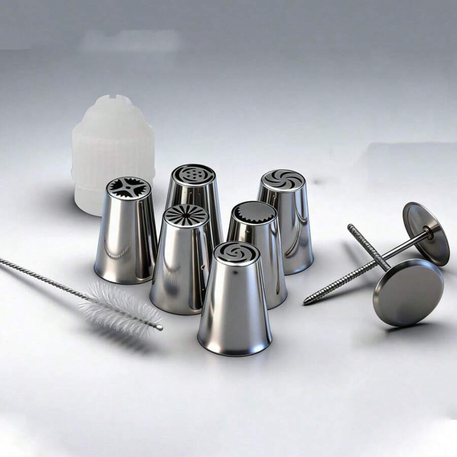 10 Peças Conjunto de Bicos de Confeitar em Aço Inoxidável com Acoplador e Pincel - Perfeito para Cupcakes, Bolos e Cozimento, Essencial para a Cozinha - Multicolorido - Visão 1