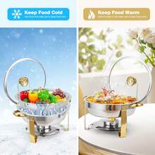 Chafing Dish Buffet Set, 5QT Round Buffet Warmer Set With Glass Dome,316 Stainless Steel Mirror-Polished Round Chafing Dishes For Buffet,Small Chafing Dishes For Buffet  For Home Parties, Valentine's Day Gatherings, Catering Events - 圓形-玻璃蓋帶梅花夾-2 - 查看 8