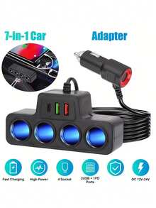120W Car Charger Adapter With Quick Charge 3.0 + PD Fast Charging, 4-Port Cigarette Lighter Splitter, 12V/24V Universal Car Fast Charger Head, Suitable For Sedan, Truck, SUV, Multi-Port Car Accessory - one-size - View 10