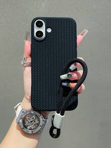 Keychain,Lanyard Premium Knitted Pattern Sweater Phone Case Compatible With IPhone 17/17AIR/17Pro/17ProMax/16/16Pro/16ProMax/15, 14, 13, 12, 11 Pro Plus, ProMax, X, XR, XSMax, 7, 8, SE2/SE3, With Matching Phone Lanyard Accessory, Shock-Proof And Drop-Proof Full Coverage Case - Black - View 1