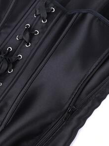 Overbust Corset Bustier, Casual Corset Top, Upright Posture, Slimming, Zipper Closure, Solid Color - Black - View 5