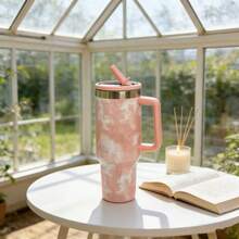 Large 1200ml Capacity, Ideal For Those Who Drink A Lot Of Water. Stainless Steel Material, Keeps The Temperature For Longer. With Straw And Lid, Practical For Drinking Without Spilling. Side Handle, Easy To Carry. Gradient Design In Pastel Colors, Modern And Stylish. Perfect For Work, Gym, Travel And Car. - 西瓜粉 - 查看 2