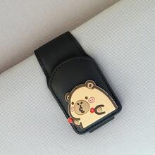 1pc Cute Cartoon Cat & Heart Shaped Magnetic Leather Car Sun Visor Clip, Multi-Function Fashion Glasses Holder & Card Organizer - one-size - View 8