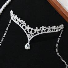 Elegant Water Drop Pendant Crown Bridal Wedding Crown Party Banquet Headpiece - Silver - View 4