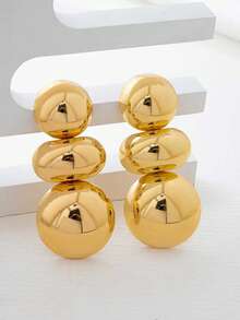 1 par de pendientes de botón con forma geométrica minimalista, estilo casual adecuado para que las mujeres los usen en fiestas - Dorado - Ver 2