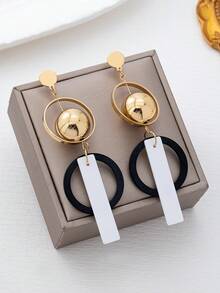 2件套简约独特设计夸张几何长耳环，时尚百搭，适合女性日常佩戴 - 彩色 - 查看 2