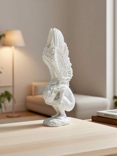 Artistic Winged Angel Figurine - Resin Home Decor Sculpture For Living Room, Office Desk, Shelf Decoration (Black/Gold/White)