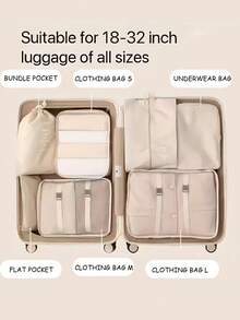 7件套多功能收纳袋套装 - 包括内衣收纳袋、衣物收纳袋、励志语录行李收纳袋、衣物、内衣、鞋子、化妆品收纳袋，高效时尚，尼龙材质。 - 彩色 - 查看 2
