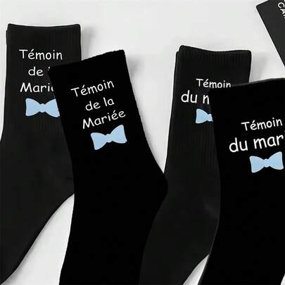 1 Pair Bride To Be/Groom To Be Printed Letter French Bridesmaid/Groomsman Socks, Bachelorette Party Bridal Shower