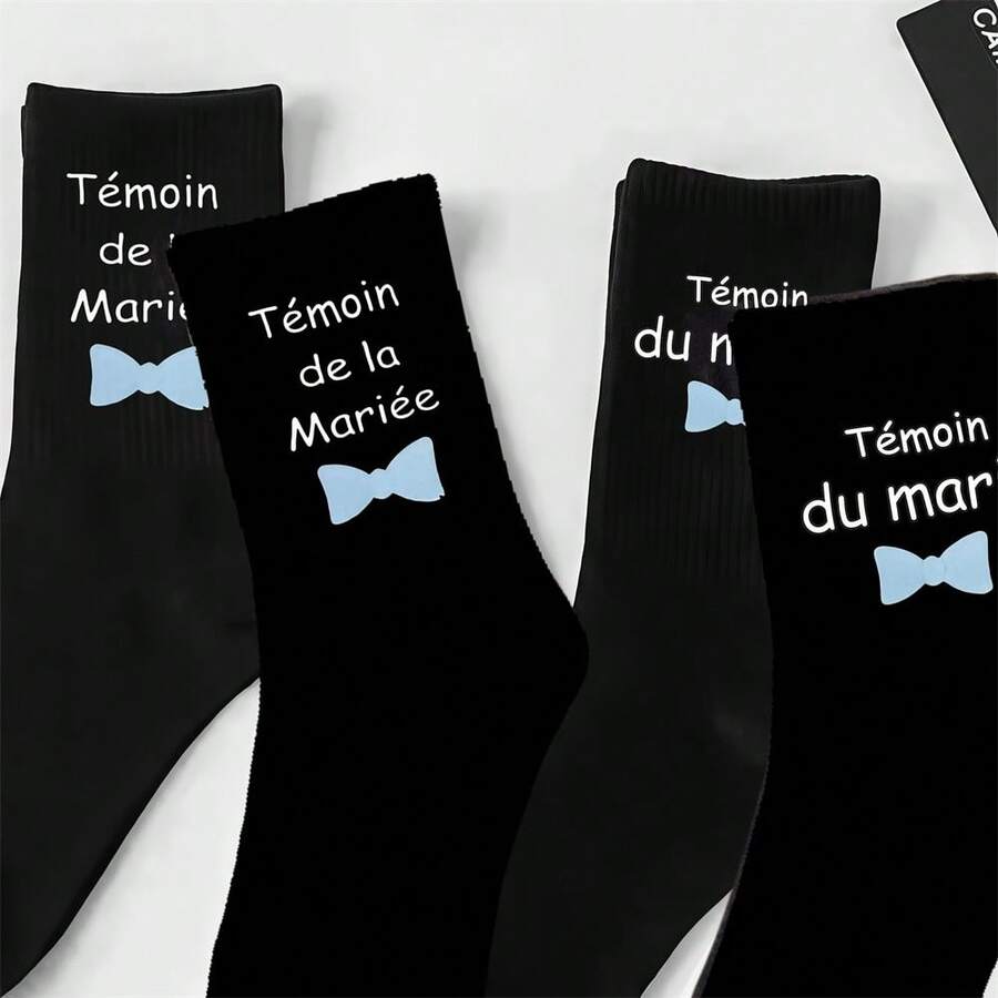 1 Pair Bride To Be/Groom To Be Printed Letter French Bridesmaid/Groomsman Socks, Bachelorette Party Bridal Shower - Multicolor - View 1