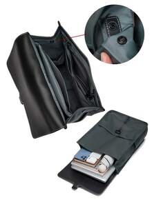 1pc Black & Grey Patchwork Men's Fashion Backpack, High-Quality Business Commuter Laptop Bag With Large Capacity And Water Resistant Design - Multicolor - View 7