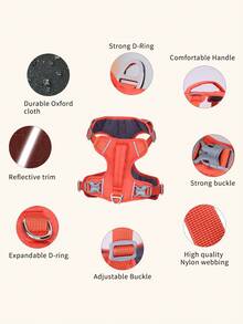 丁克大/中型犬安全背带，可调节户外犬背心式牵引绳，带手柄，适用于大型重型宠物 - 紅色 - 查看 12