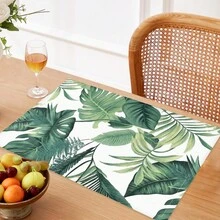 Bộ 1/4/6 tấm lót bàn ăn bằng vải lanh họa tiết lá cây, thích hợp cho bàn ăn, trang trí quanh năm, thảm trải bàn hiện đại có thể giặt được, trang trí phòng, lót ly, thảm ăn nhà bếp, trang trí tiệc trong nhà và ngoài trời, trang trí nhà cửa, quà tặng lý tưởng. - Nhiều màu - Xem 8