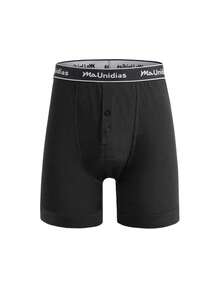 1 buah celana dalam boxer pria ukuran 1XL-6XL plus size dengan resleting depan, desain huruf di pinggang, celana pendek dalam pria panjang sedang - Hitam - View 12