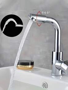 Grifo de baño moderno de una sola manija para agua caliente y fría, giratorio 360 grados, de acero inoxidable, con control separado de agua caliente y fría, filtro integrado y conexión G1/2 pulgadas, fácil instalación, flujo de agua eficiente, acabado de diseño moderno, adecuado para fregaderos de hogar, hotel, apartamento y RV, lavabos de cocina y lavabos de baño, grifo de lavabo de baño, accesorio esencial para el hogar moderno, regalo de vacaciones y renovación del hogar, opción ideal - Multicolor - Ver 5
