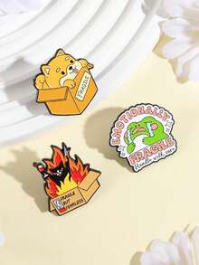 1Set Fragile, Handle With Care Enamel Pins Dog Cat Frog Brooches Lapel Badges Cartoon Emotionally Animal Jewelry Gift For Friends - Multicolor - View 4